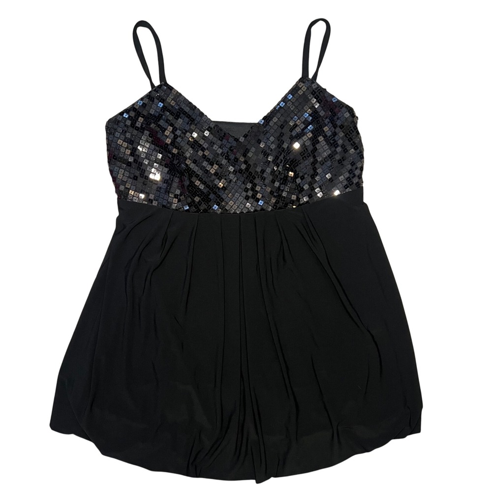 VTG y2k R&M Richards Black Sequin Babydoll Top USA Made Party Womens 10 Elegant